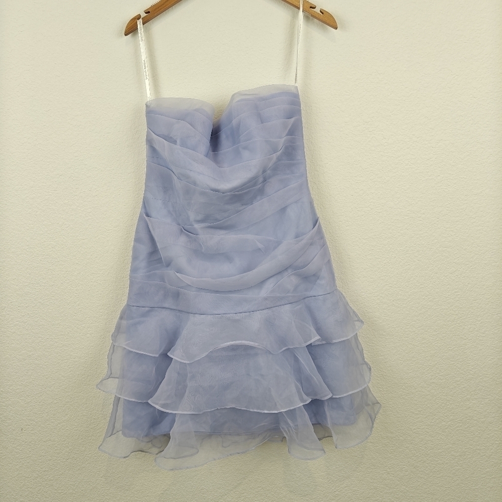 David's Bridal Strapless Dress Drop Waist and Tiered Skirt Bow Periwinkle Sz 8